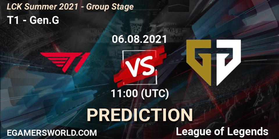 Prognose für das Spiel T1 VS Gen.G. 06.08.21. LoL - LCK Summer 2021 - Group Stage
