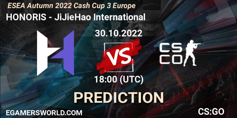 Prognose für das Spiel HONORIS VS JiJieHao International. 30.10.2022 at 18:00. Counter-Strike (CS2) - ESEA Autumn 2022 Cash Cup 3 Europe