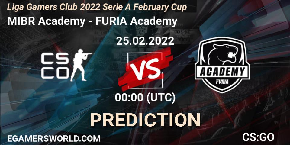 Prognose für das Spiel MIBR Academy VS FURIA Academy. 25.02.2022 at 00:30. Counter-Strike (CS2) - Liga Gamers Club 2022 Serie A February Cup
