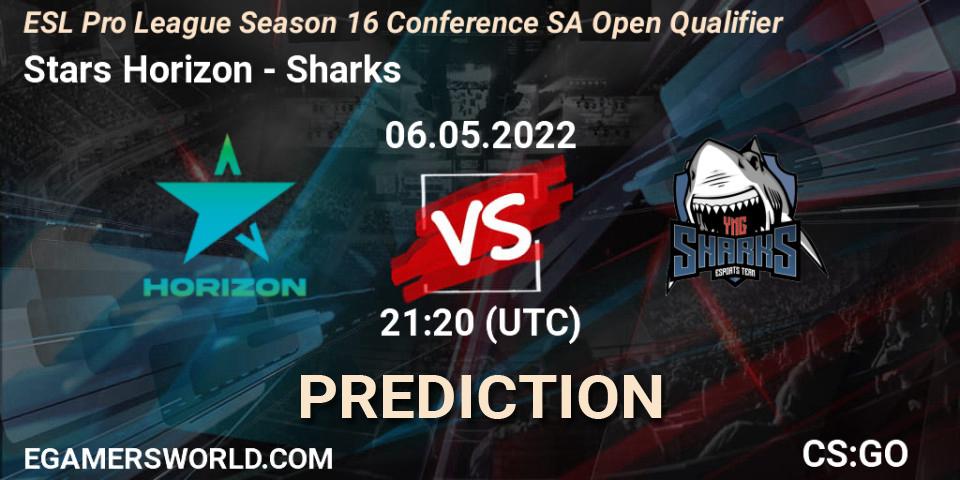 Prognose für das Spiel Stars Horizon VS Sharks. 06.05.2022 at 21:20. Counter-Strike (CS2) - ESL Pro League Season 16 Conference SA Open Qualifier