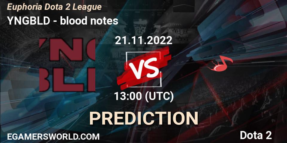 Prognose für das Spiel YNGBLD VS blood notes. 21.11.2022 at 13:19. Dota 2 - Euphoria Dota 2 League