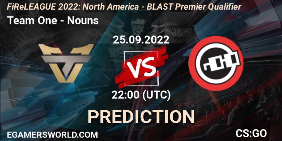 Prognose für das Spiel Team One VS Nouns. 25.09.22. CS2 (CS:GO) - FiReLEAGUE 2022: North America - BLAST Premier Qualifier