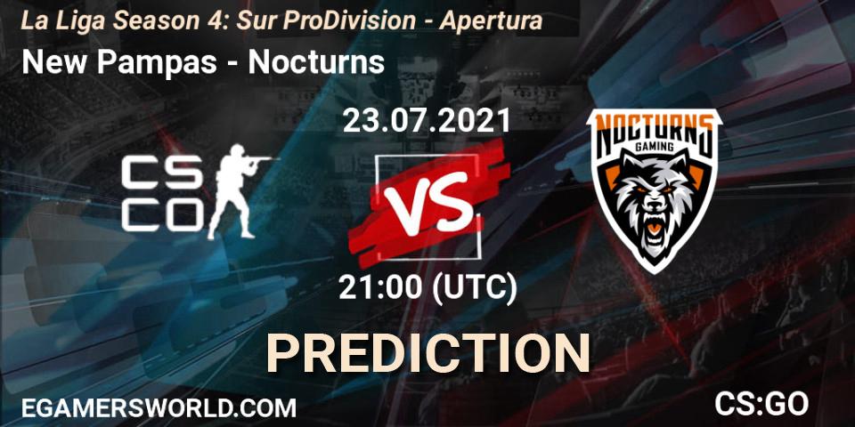 Prognose für das Spiel New Pampas VS Nocturns. 23.07.2021 at 21:00. Counter-Strike (CS2) - La Liga Season 4: Sur Pro Division - Apertura