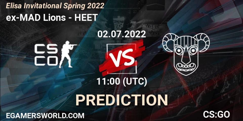 Prognose für das Spiel ex-MAD Lions VS HEET. 02.07.2022 at 11:00. Counter-Strike (CS2) - Elisa Invitational Spring 2022