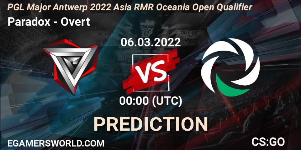 Prognose für das Spiel Paradox VS Overt. 06.03.22. CS2 (CS:GO) - PGL Major Antwerp 2022 Asia RMR Oceania Open Qualifier