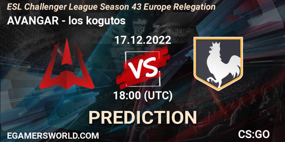 Prognose für das Spiel AVANGAR VS los kogutos. 17.12.2022 at 18:00. Counter-Strike (CS2) - ESL Challenger League Season 43 Europe Relegation