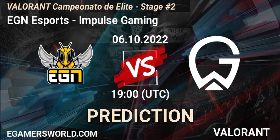 Prognose für das Spiel EGN Esports VS Impulse Gaming. 06.10.2022 at 19:00. VALORANT - VALORANT Campeonato de Elite - Stage #2