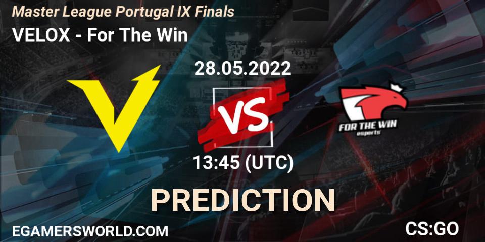 Prognose für das Spiel VELOX VS For The Win. 28.05.2022 at 13:45. Counter-Strike (CS2) - Master League Portugal Season 9