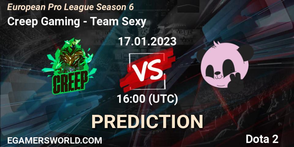 Prognose für das Spiel Creep Gaming VS Team Sexy. 17.01.23. Dota 2 - European Pro League Season 6