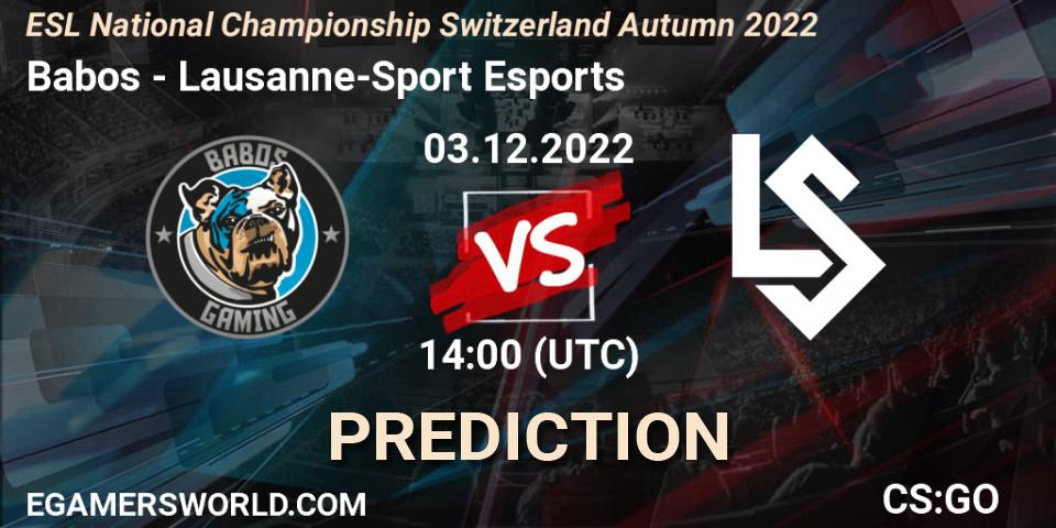 Prognose für das Spiel Babos VS Lausanne-Sport Esports. 03.12.22. CS2 (CS:GO) - ESL National Championship Switzerland Autumn 2022