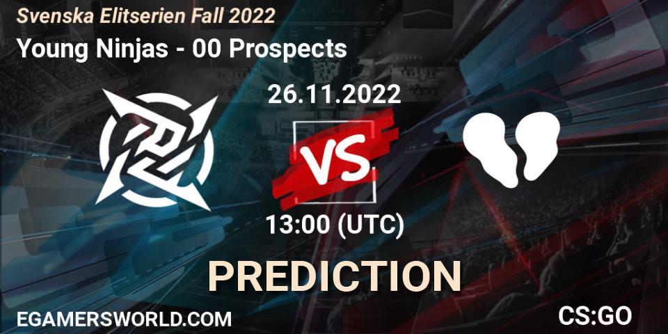 Prognose für das Spiel Young Ninjas VS 00 Prospects. 26.11.22. CS2 (CS:GO) - Svenska Elitserien Fall 2022
