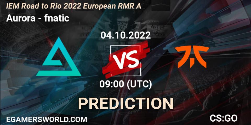 Prognose für das Spiel Aurora VS fnatic. 04.10.2022 at 13:15. Counter-Strike (CS2) - IEM Road to Rio 2022 European RMR A