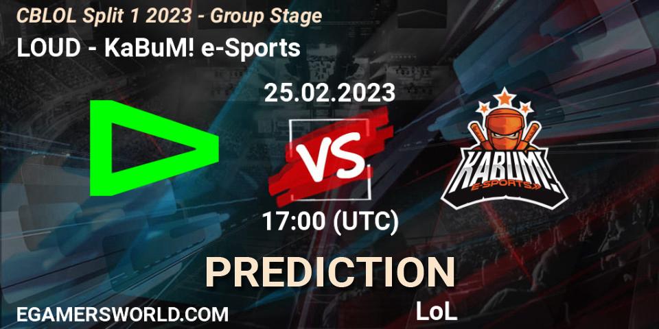 Prognose für das Spiel LOUD VS KaBuM! e-Sports. 25.02.2023 at 17:15. LoL - CBLOL Split 1 2023 - Group Stage