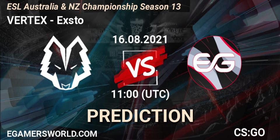 Prognose für das Spiel VERTEX VS Exsto. 16.08.21. CS2 (CS:GO) - ESL Australia & NZ Championship Season 13