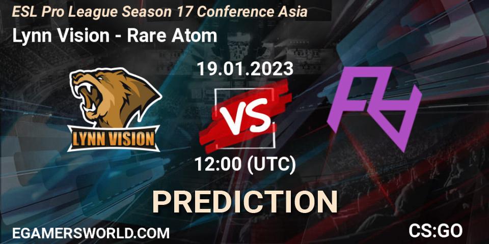 Prognose für das Spiel Lynn Vision VS Rare Atom. 19.01.2023 at 12:30. Counter-Strike (CS2) - ESL Pro League Season 17 Conference Asia