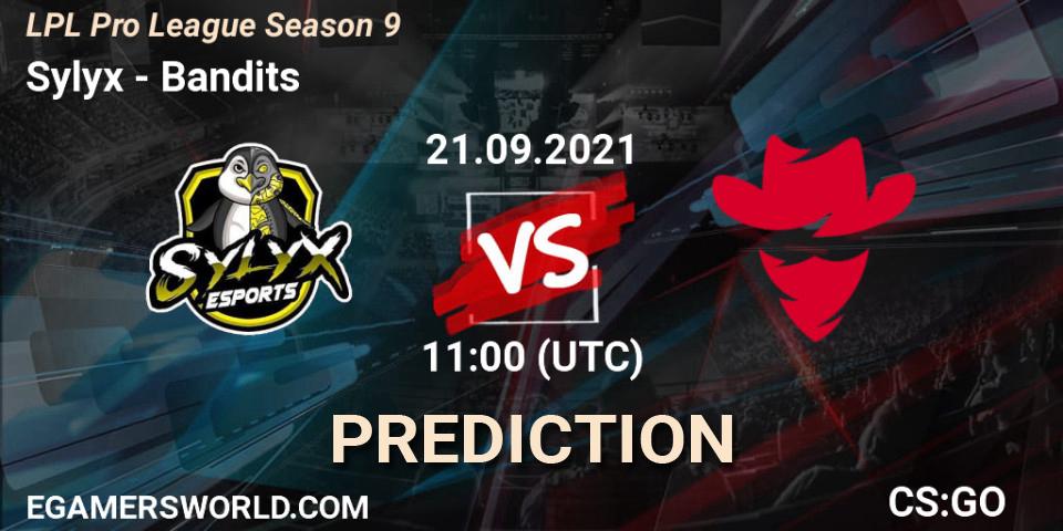 Prognose für das Spiel Sylyx VS Bandits. 21.09.2021 at 11:45. Counter-Strike (CS2) - LPL Pro League 2021 Season 3