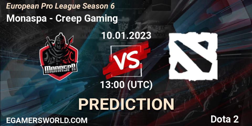 Prognose für das Spiel Monaspa VS Creep Gaming. 10.01.23. Dota 2 - European Pro League Season 6