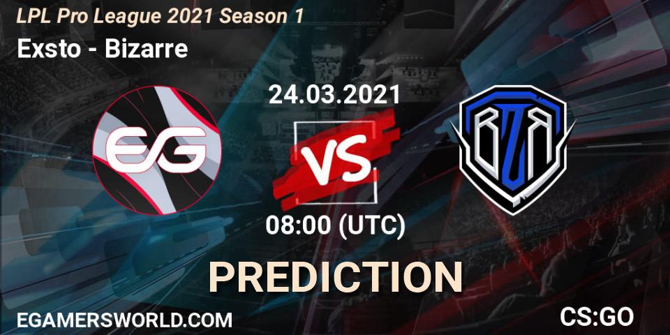 Prognose für das Spiel Exsto VS Bizarre. 24.03.21. CS2 (CS:GO) - LPL Pro League 2021 Season 1