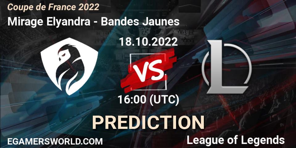 Prognose für das Spiel Mirage Elyandra VS Bandes Jaunes. 18.10.2022 at 16:00. LoL - Coupe de France 2022
