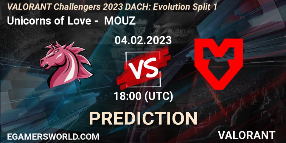 Prognose für das Spiel Unicorns of Love VS MOUZ. 04.02.23. VALORANT - VALORANT Challengers 2023 DACH: Evolution Split 1