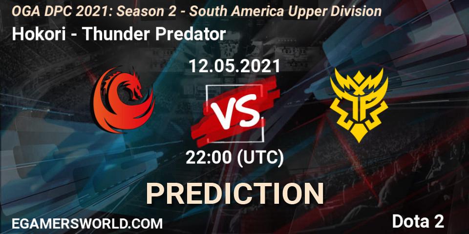 Prognose für das Spiel Hokori VS Thunder Predator. 12.05.21. Dota 2 - OGA DPC 2021: Season 2 - South America Upper Division