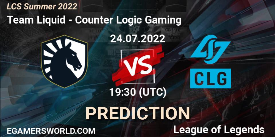 Prognose für das Spiel Team Liquid VS Counter Logic Gaming. 24.07.22. LoL - LCS Summer 2022