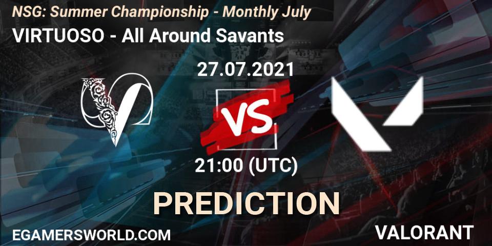Prognose für das Spiel VIRTUOSO VS All Around Savants. 27.07.2021 at 21:00. VALORANT - NSG: Summer Championship - Monthly July
