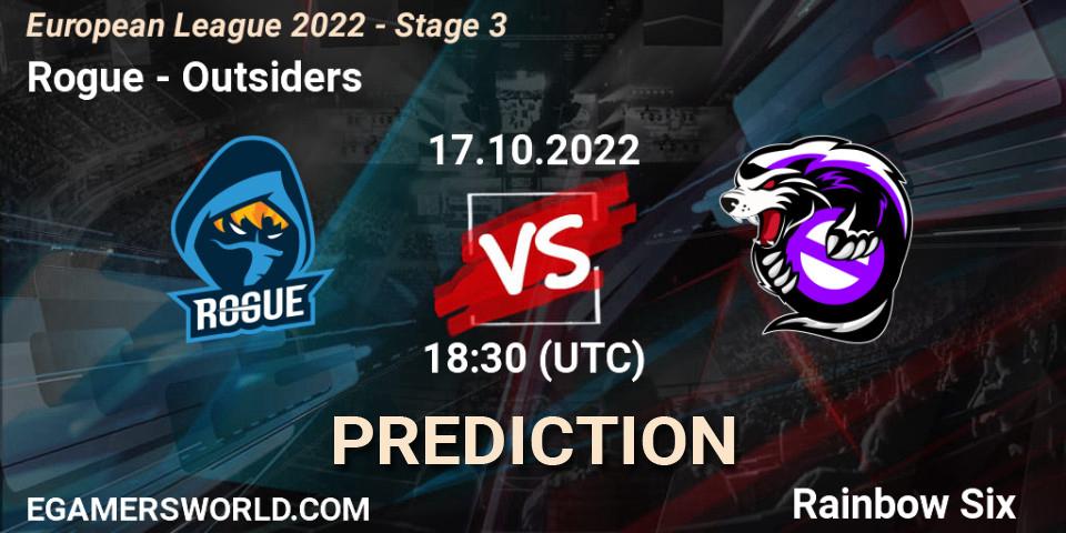 Prognose für das Spiel Rogue VS Outsiders. 17.10.22. Rainbow Six - European League 2022 - Stage 3
