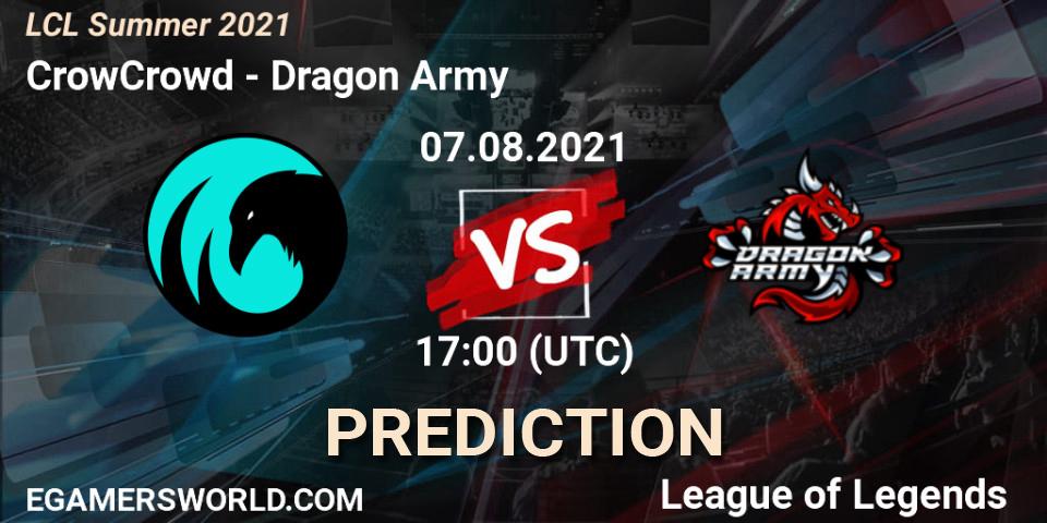 Prognose für das Spiel CrowCrowd VS Dragon Army. 07.08.21. LoL - LCL Summer 2021