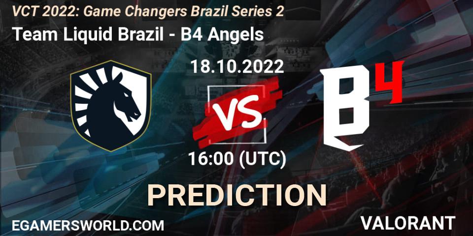 Prognose für das Spiel Team Liquid Brazil VS B4 Angels. 18.10.2022 at 16:20. VALORANT - VCT 2022: Game Changers Brazil Series 2