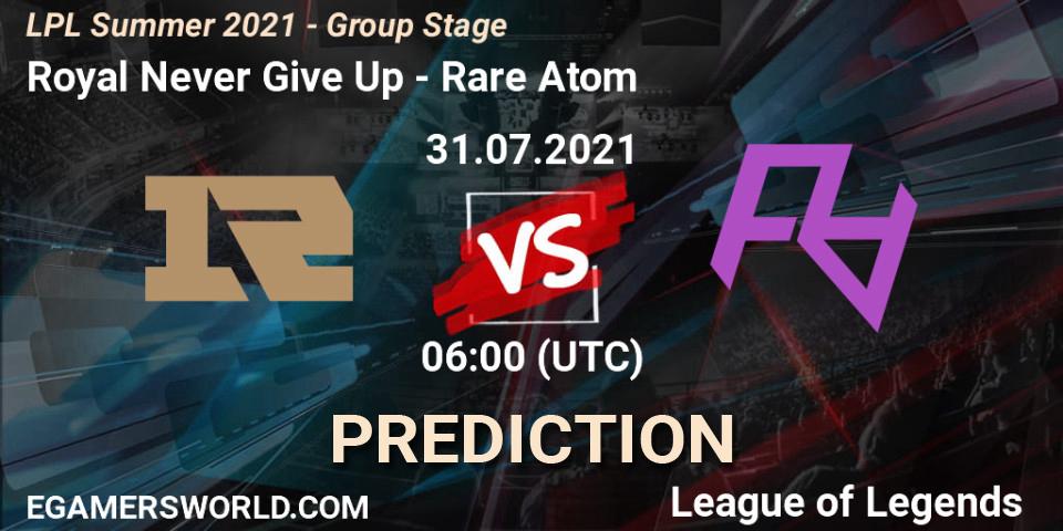 Prognose für das Spiel Royal Never Give Up VS Rare Atom. 31.07.21. LoL - LPL Summer 2021 - Group Stage