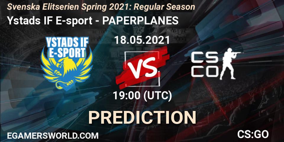 Prognose für das Spiel Ystads IF E-sport VS PAPERPLANES. 18.05.21. CS2 (CS:GO) - Svenska Elitserien Spring 2021: Regular Season
