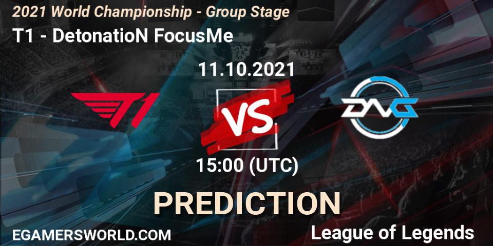 Prognose für das Spiel T1 VS DetonatioN FocusMe. 11.10.2021 at 15:00. LoL - 2021 World Championship - Group Stage