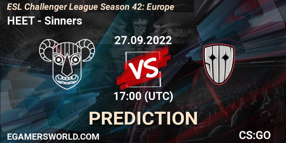 Prognose für das Spiel HEET VS Sinners. 27.09.22. CS2 (CS:GO) - ESL Challenger League Season 42: Europe