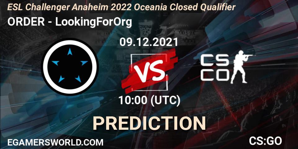 Prognose für das Spiel ORDER VS LookingForOrg. 09.12.2021 at 10:00. Counter-Strike (CS2) - ESL Challenger Anaheim 2022 Oceania Closed Qualifier