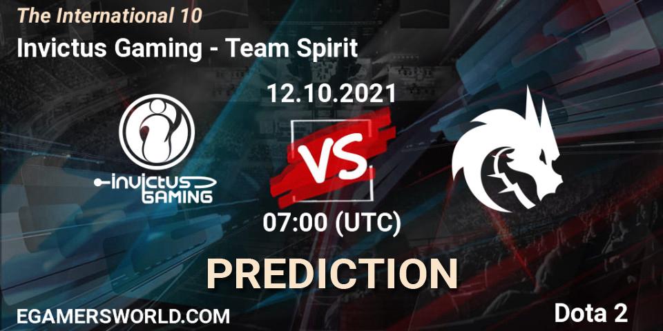 Prognose für das Spiel Invictus Gaming VS Team Spirit. 12.10.2021 at 07:55. Dota 2 - The Internationa 2021
