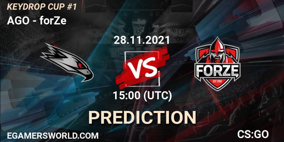 Prognose für das Spiel AGO VS forZe. 28.11.2021 at 14:30. Counter-Strike (CS2) - KEYDROP CUP #1