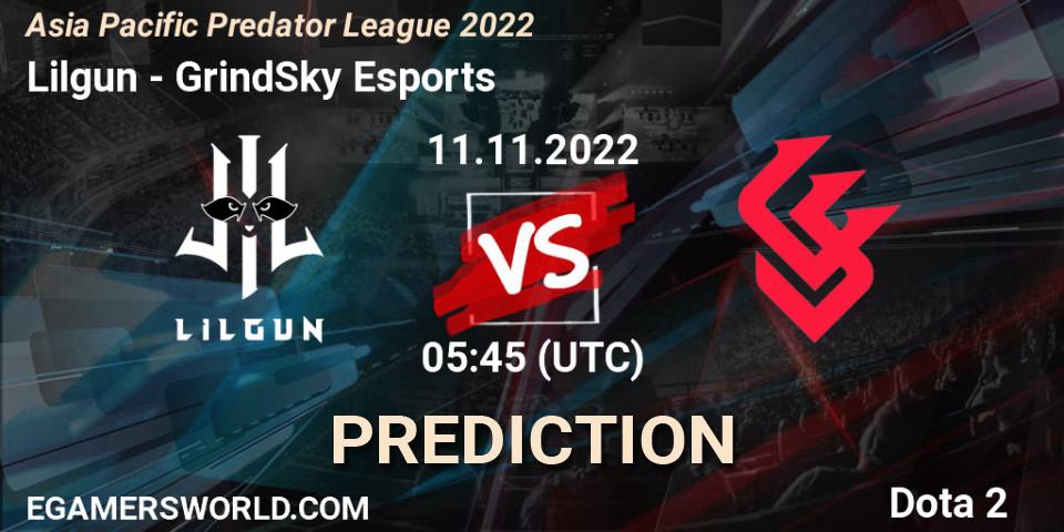 Prognose für das Spiel Lilgun VS GrindSky Esports. 11.11.22. Dota 2 - Asia Pacific Predator League 2022