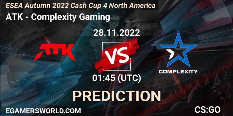 Prognose für das Spiel ATK VS Complexity Gaming. 28.11.22. CS2 (CS:GO) - ESEA Cash Cup: North America - Autumn 2022 #4