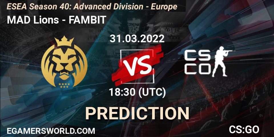 Prognose für das Spiel MAD Lions VS FAMBIT. 31.03.22. CS2 (CS:GO) - ESEA Season 40: Advanced Division - Europe
