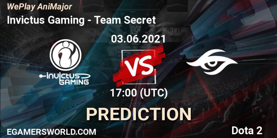 Prognose für das Spiel Invictus Gaming VS Team Secret. 03.06.2021 at 19:21. Dota 2 - WePlay AniMajor 2021