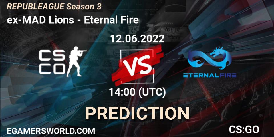 Prognose für das Spiel ex-MAD Lions VS Eternal Fire. 12.06.2022 at 14:00. Counter-Strike (CS2) - REPUBLEAGUE Season 3