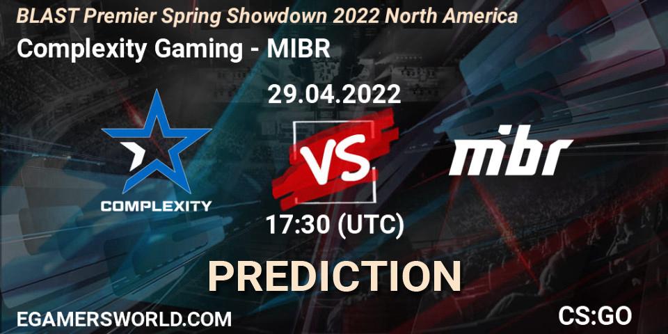 Prognose für das Spiel Complexity Gaming VS MIBR. 29.04.2022 at 18:00. Counter-Strike (CS2) - BLAST Premier Spring Showdown 2022 North America