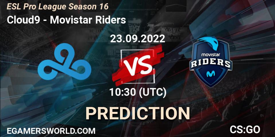 Prognose für das Spiel Cloud9 VS Movistar Riders. 23.09.2022 at 10:30. Counter-Strike (CS2) - ESL Pro League Season 16