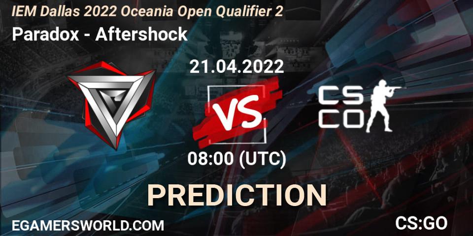 Prognose für das Spiel Paradox VS Aftershock. 21.04.22. CS2 (CS:GO) - IEM Dallas 2022 Oceania Open Qualifier 2