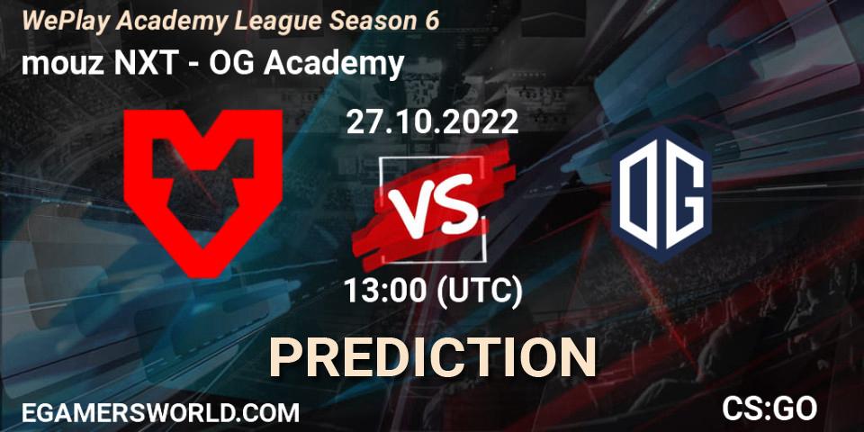 Prognose für das Spiel mouz NXT VS OG Academy. 28.10.2022 at 11:50. Counter-Strike (CS2) - WePlay Academy League Season 6