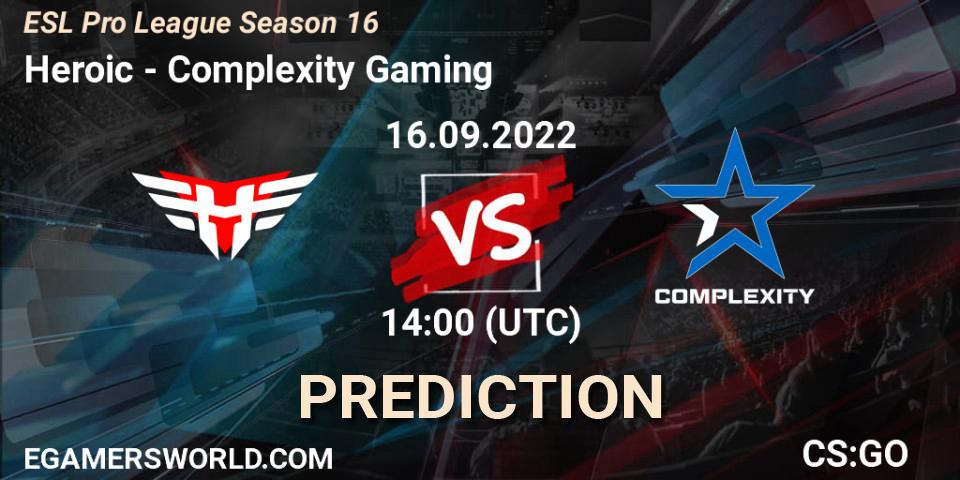 Prognose für das Spiel Heroic VS Complexity Gaming. 16.09.22. CS2 (CS:GO) - ESL Pro League Season 16