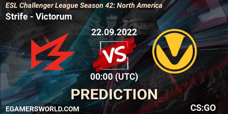Prognose für das Spiel Strife VS Victorum. 22.09.22. CS2 (CS:GO) - ESL Challenger League Season 42: North America