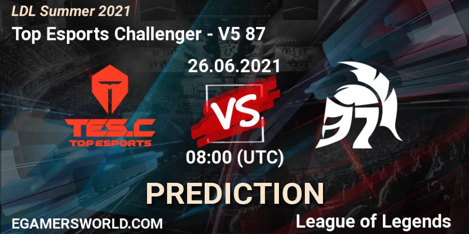 Prognose für das Spiel Top Esports Challenger VS V5 87. 26.06.2021 at 08:00. LoL - LDL Summer 2021