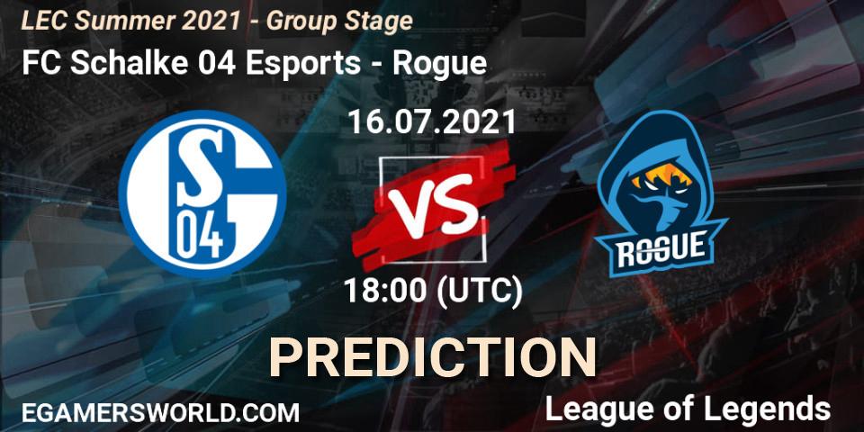 Prognose für das Spiel FC Schalke 04 Esports VS Rogue. 25.06.21. LoL - LEC Summer 2021 - Group Stage